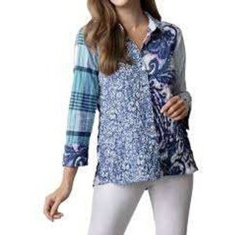 Habitat Blue Multi-Pattern Button-Up Blouse